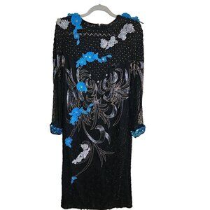 French Collezioni Vintage One Of A Kind Silk Beaded Midi Cocktail Dress Size M